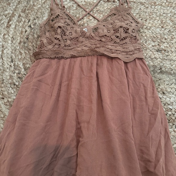 BROWN DAINTY CRISS CROSS BACK MINI DRESS - Picture 2 of 6